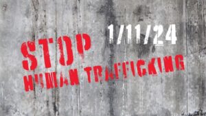 A sign that says stop human trafficking.